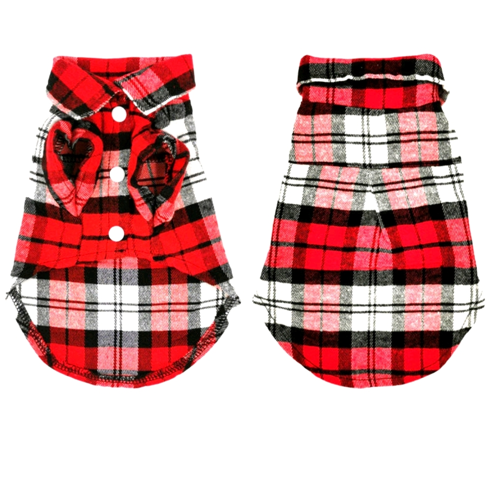 Short Sleeve Red Black and White Plaid Pattern Pet Shirt for Dogs